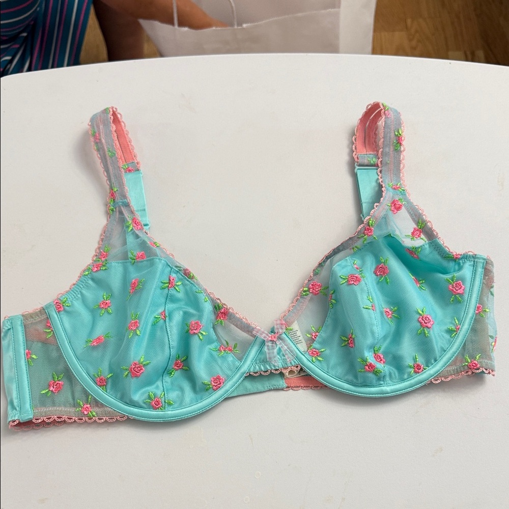 For Love And Lemons Aqua and Pink Floral Bra